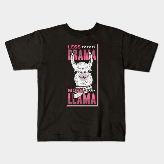 Less Drama More Llama Kids T-Shirt by eduely